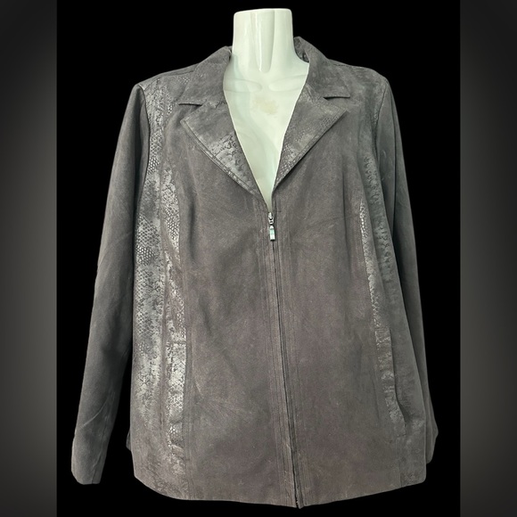 Studio Works Jackets & Blazers - Studio Works Faux Suede Gray Zip Jacket Plus Size 18W